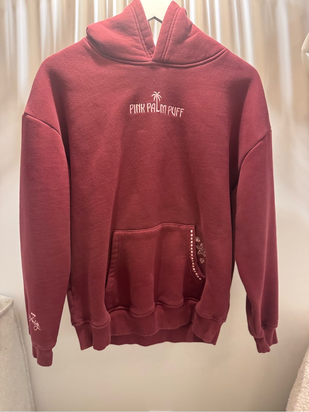 Pink Palm Puff Embreigh Courtlyn “Live in the Moment” Hoodie in Cherry (Unworn)